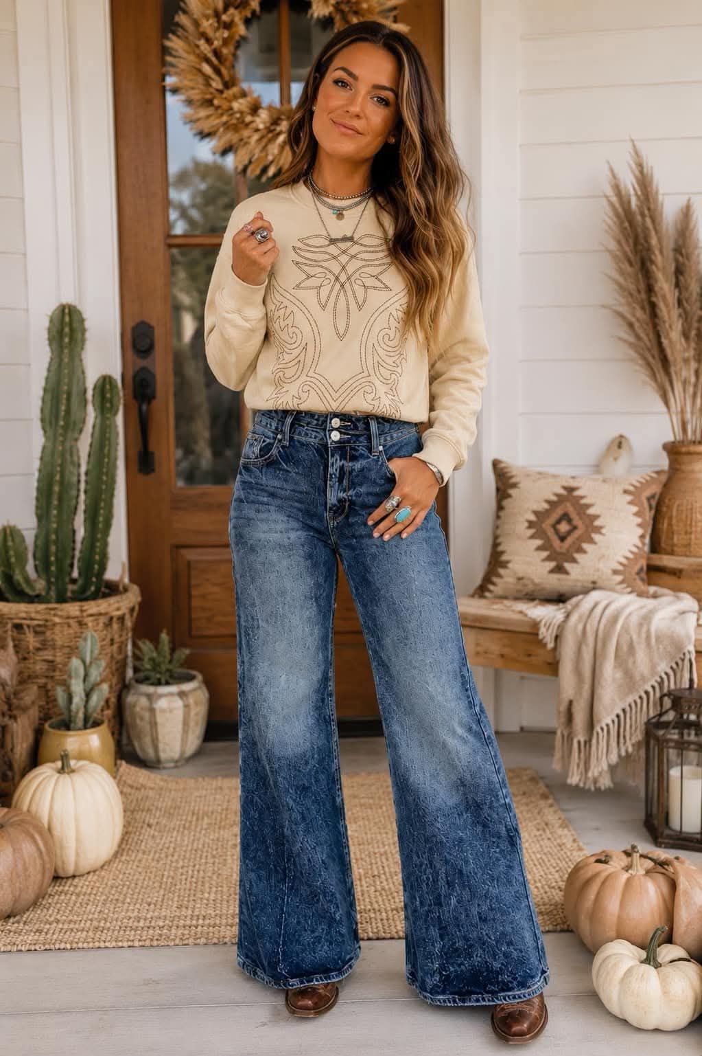 Blue Acid Wash Jeans - Dark Blue