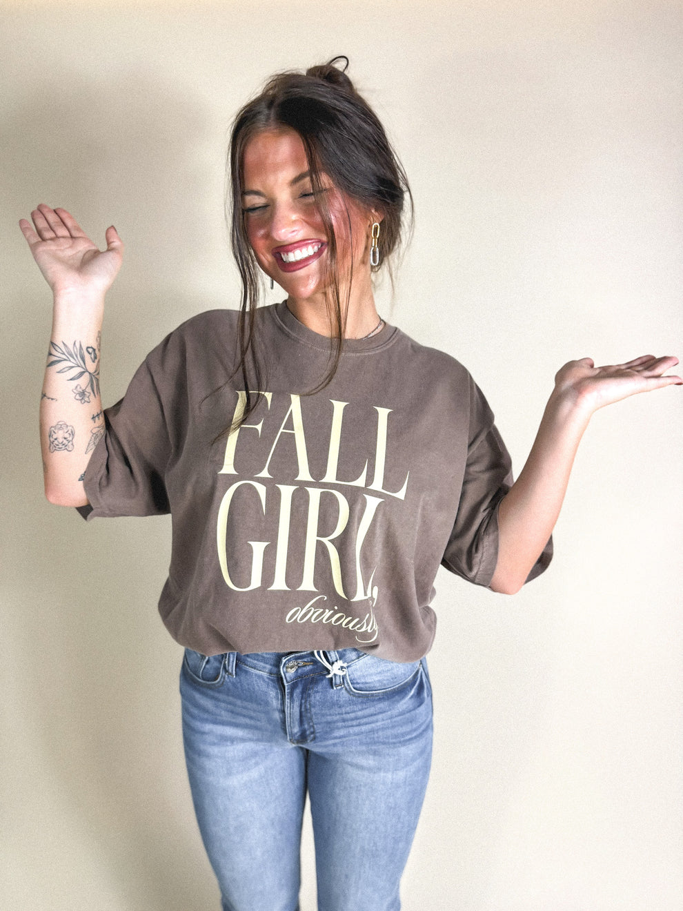 Birdie Fall Girl, Obviously Graphic Tee on Espresso