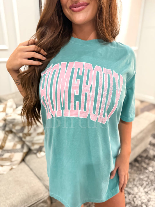 Birdie Homebody (pink) Graphic Tee on Seafoam