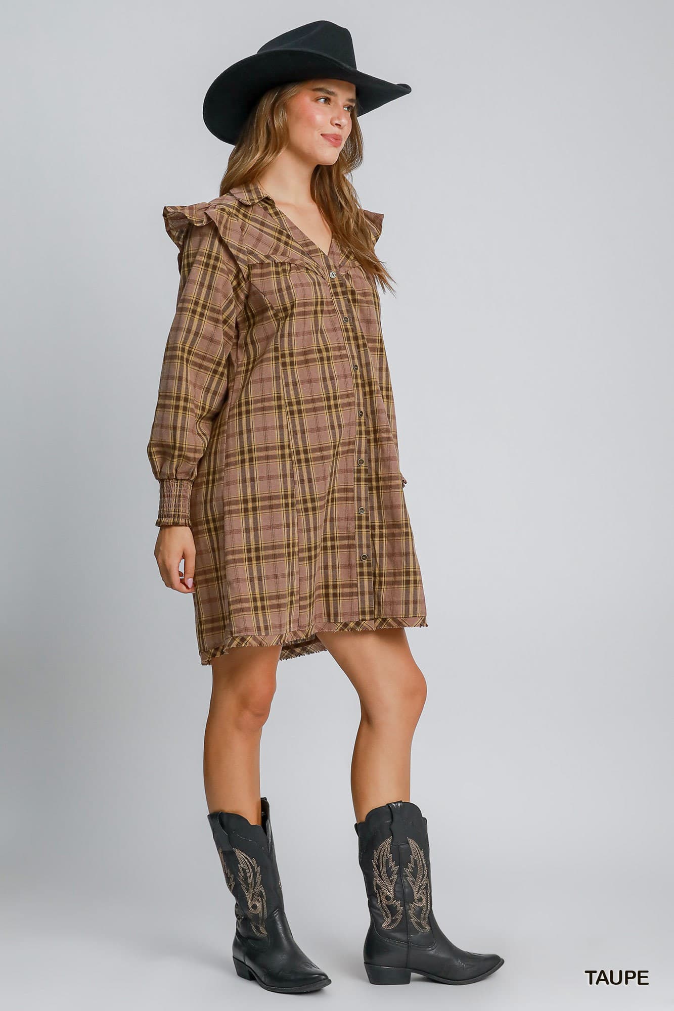 Umgee Plaid Tiered Mini Dress