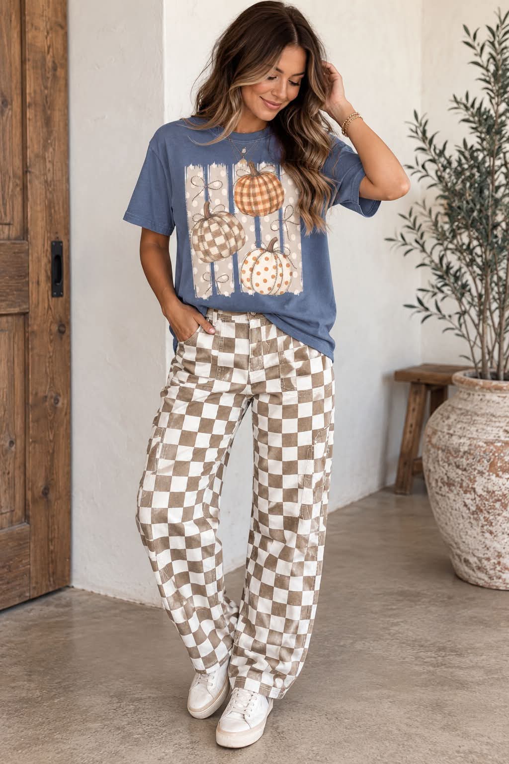 Multiprint Checkered Pumpkin Tee
