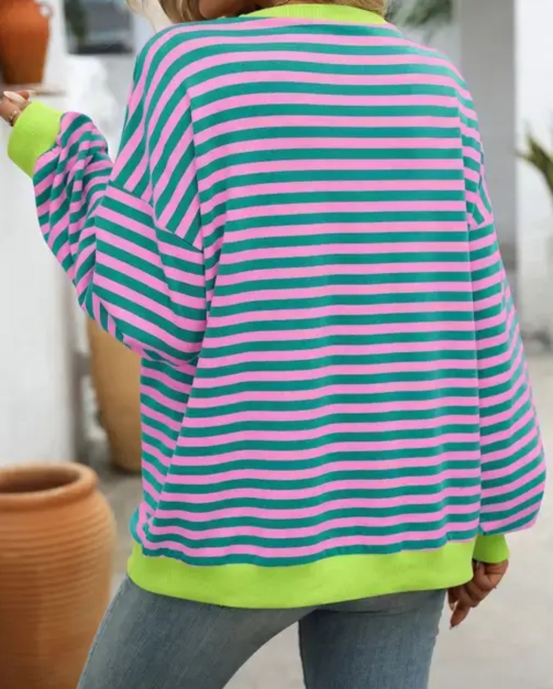 Color Striped Crew Neck Loose Fit