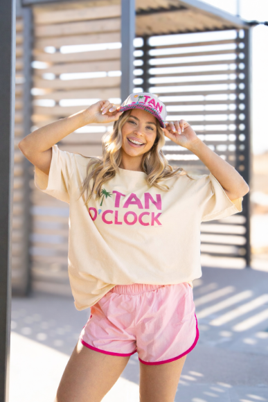 Grace & Emma Tan O'clock On Beige Relaxed Fit Tee