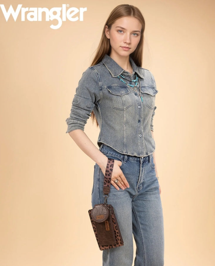 Wrangler Leopard Print Dual Pouch Wristlet with Zipper Round Case