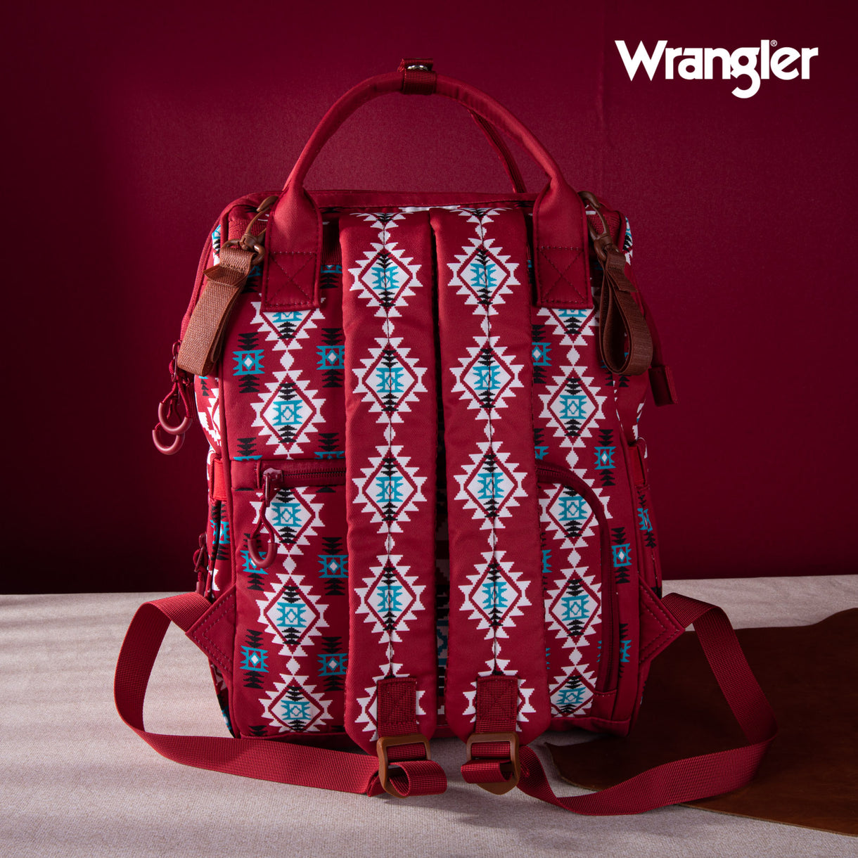 Wrangler Allover Wrangler Aztec Printed Callie Backpack - Burgundy DEAL OF THE DAY