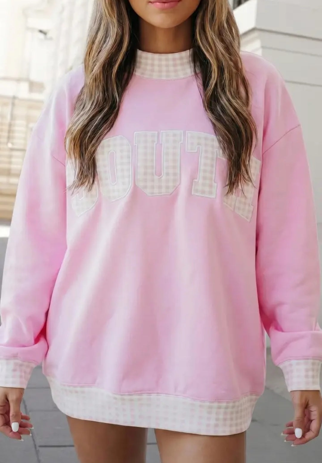 West/South Plaid Letter Mockneck Sweatshirt