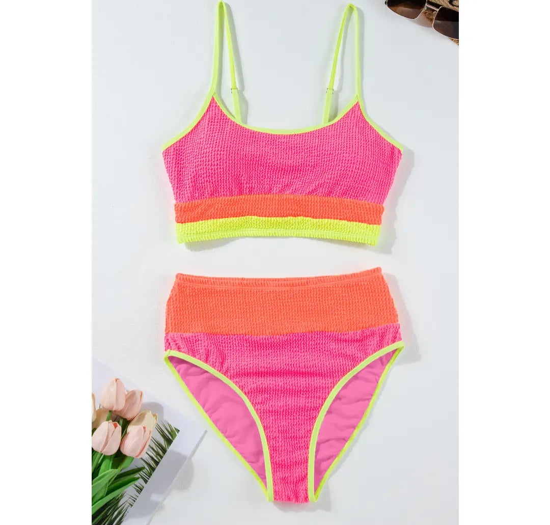 Colorblock High Waisted Bikini Set