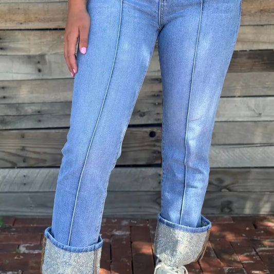 Kreek Embroidered Cuffed Jeans