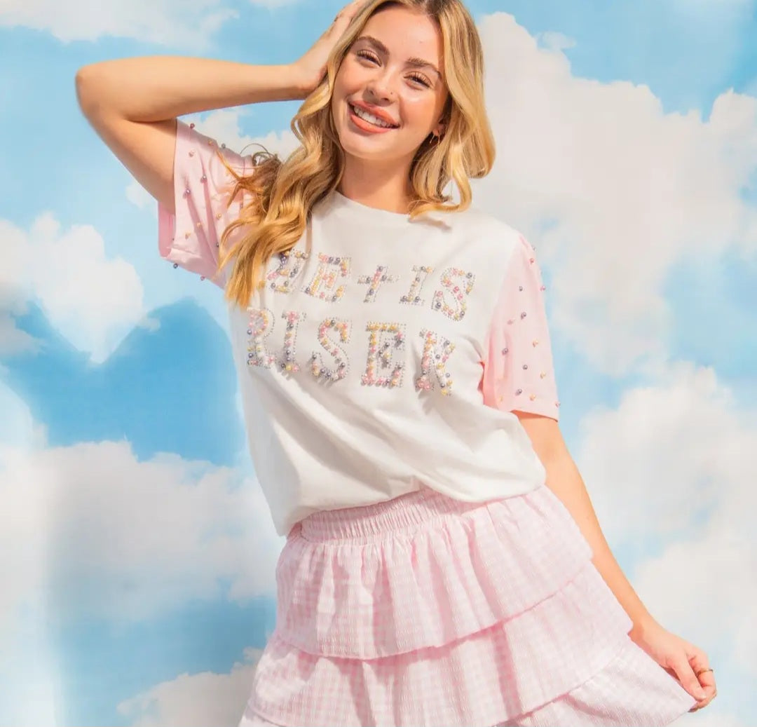 He is Risen On White Princess Top by Grace+Emma