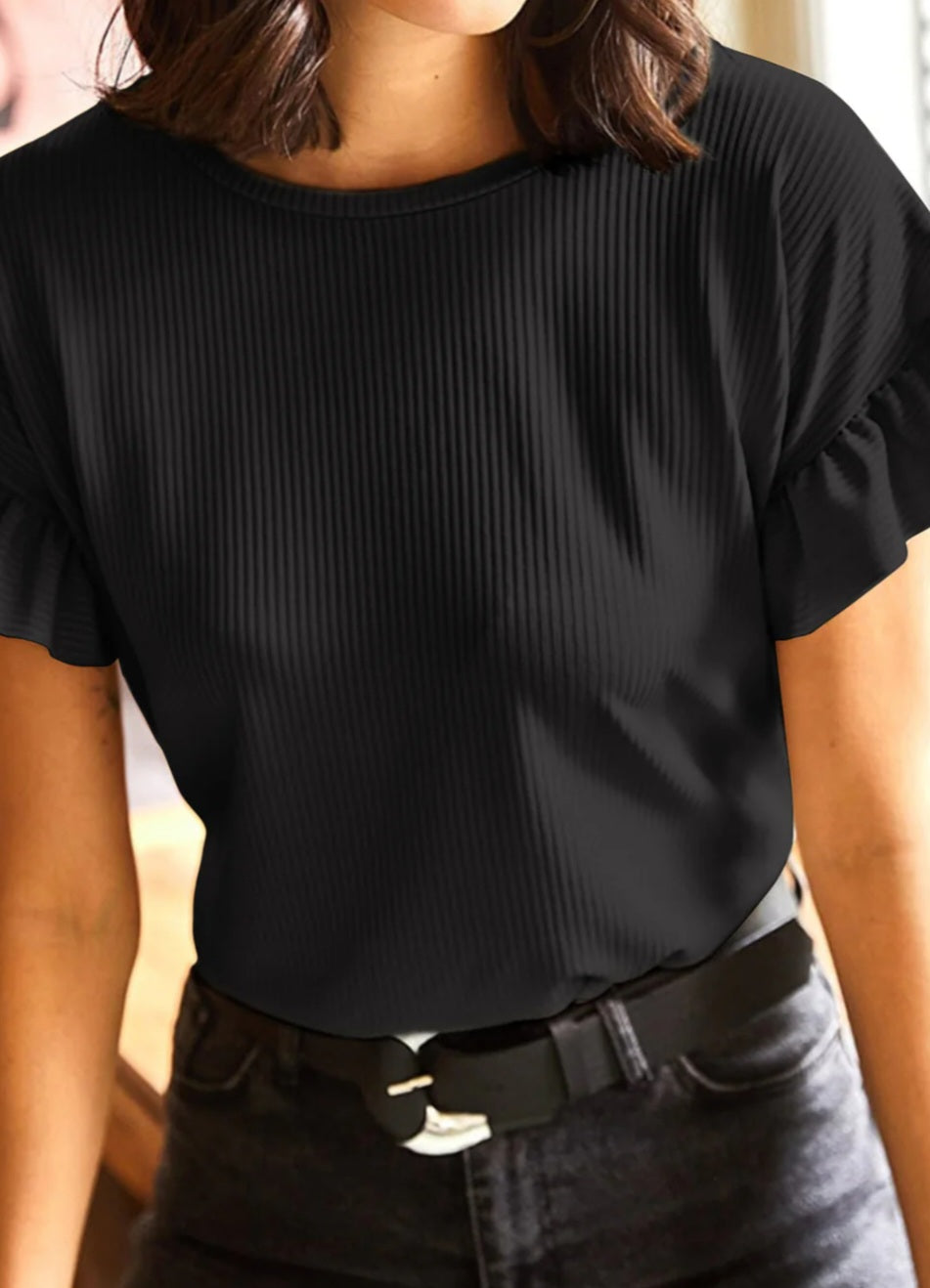 Ribbed Ruffle Top