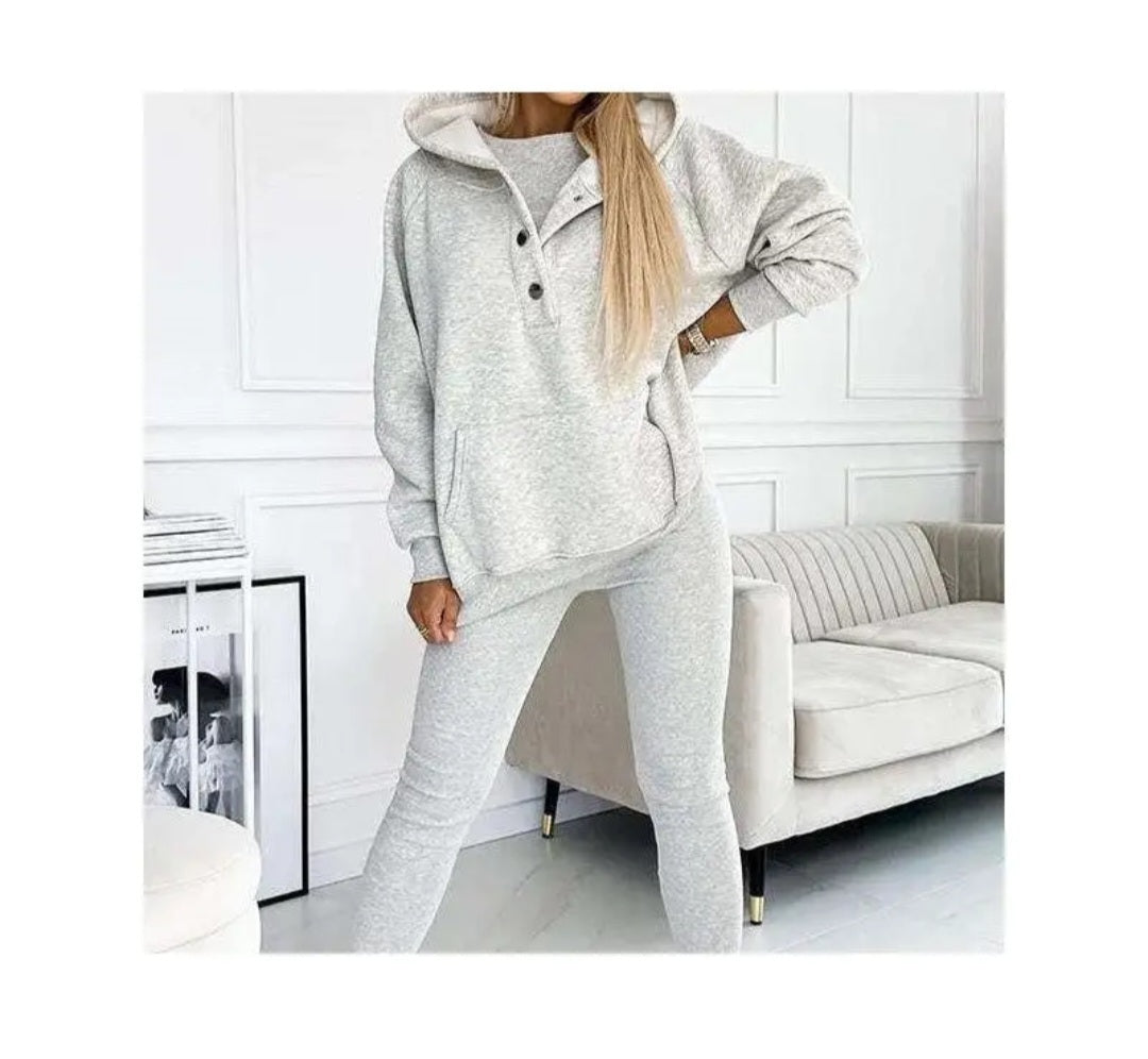 3 Piece Set- Leisure Hoodie, Thick Ribbed Vest, and Pants