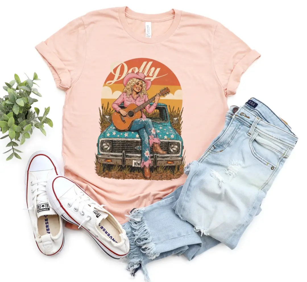 Dolly/Truck/Sunset/Nashville/Country/ Peach Tshirt