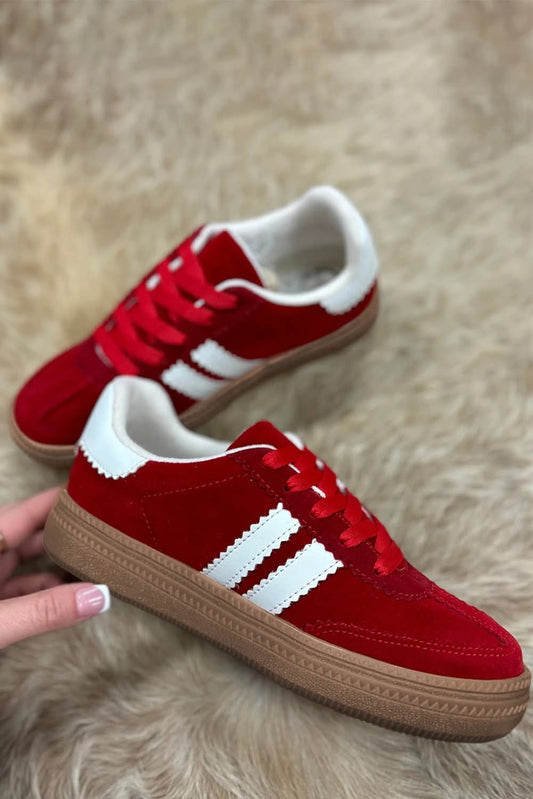 Red Vintage Striped Lace-up Shoes