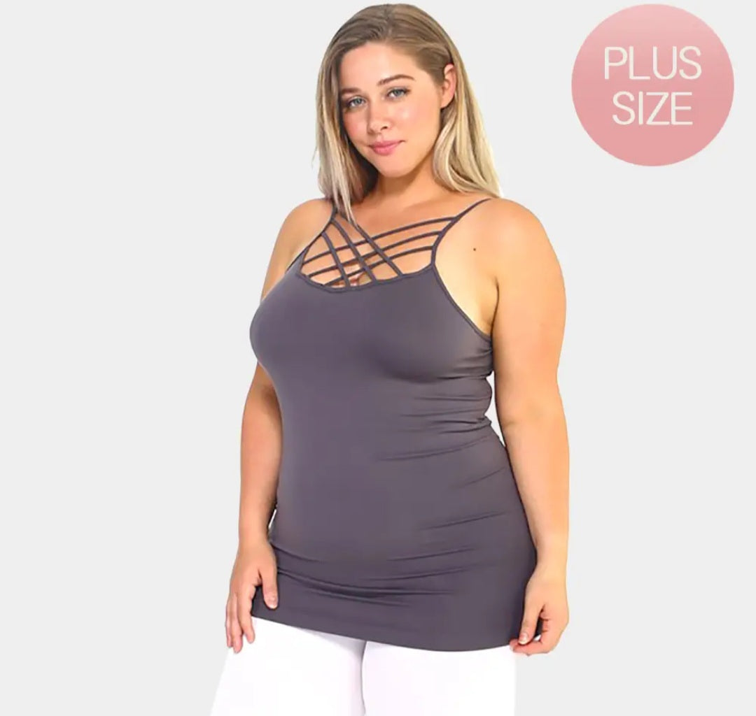 Plus Size Seamless Triple Criss-cross Front Cami Tank Top