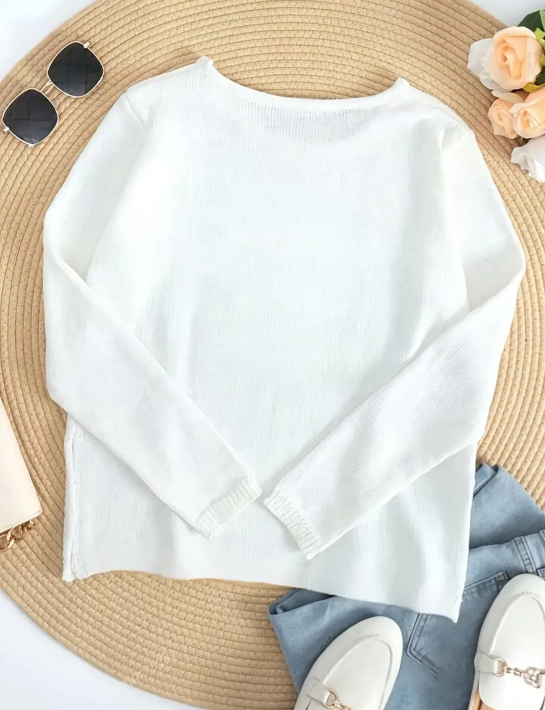 Versatile Beach-Inspired White Pullover Sweater