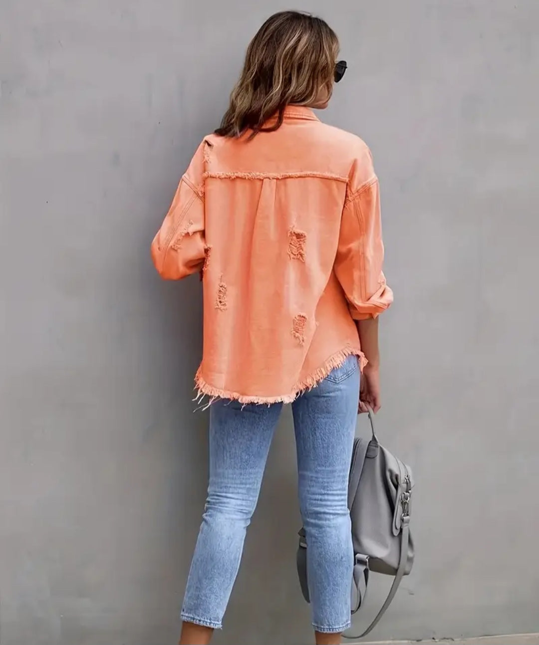 Ripped Fringe Casual Shacket with Pocket