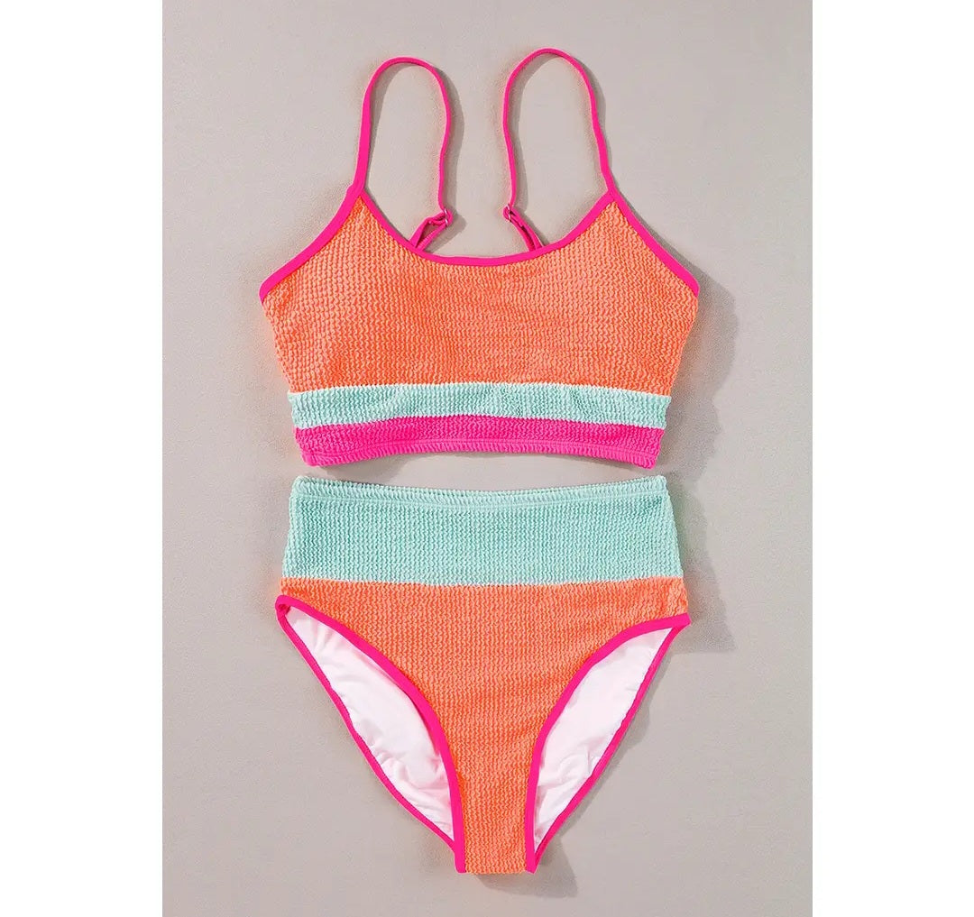 Colorblock High Waisted Bikini Set