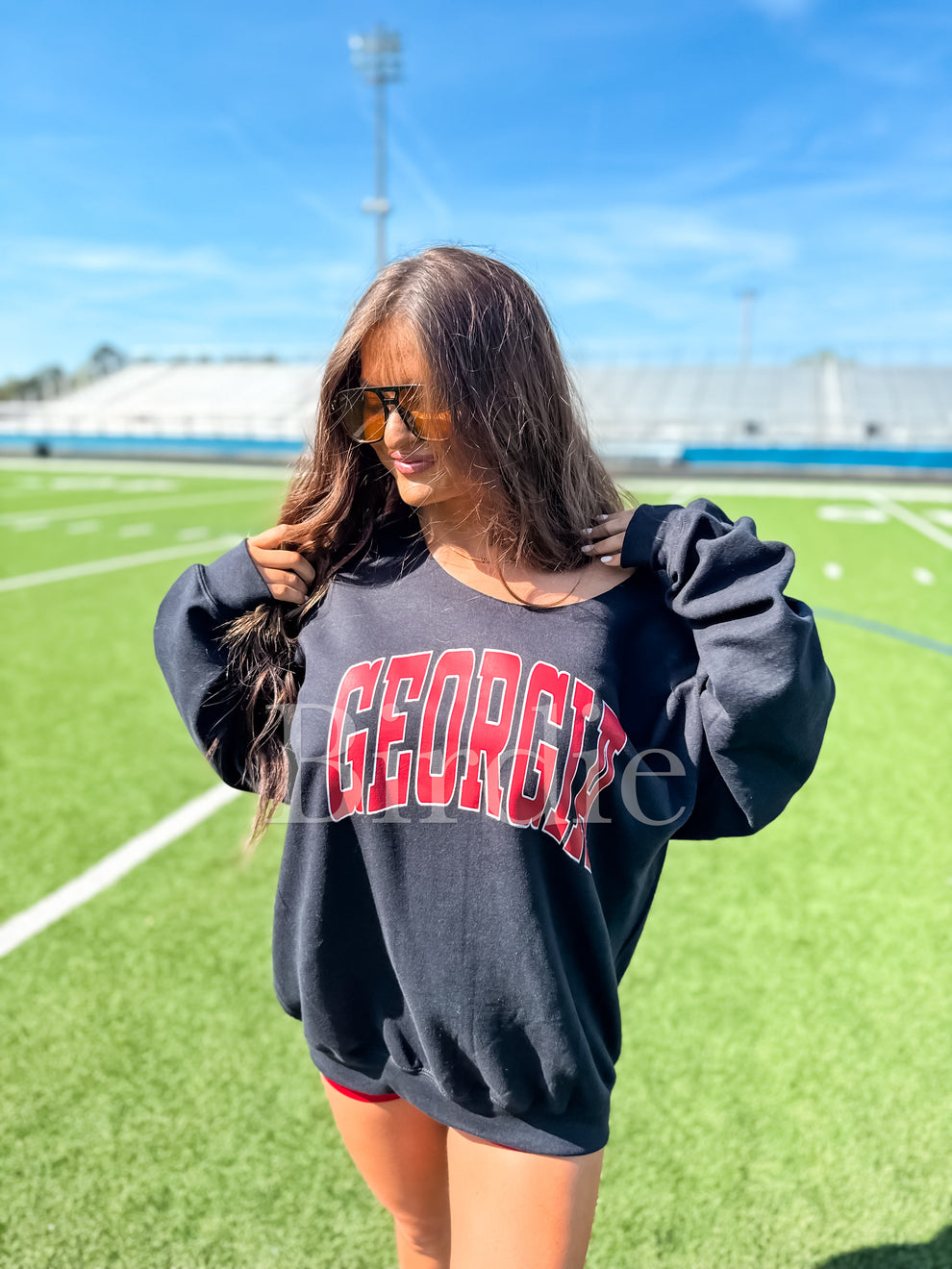 Birdie Georgia Off the Shoulder Graphic Crewneck on Black