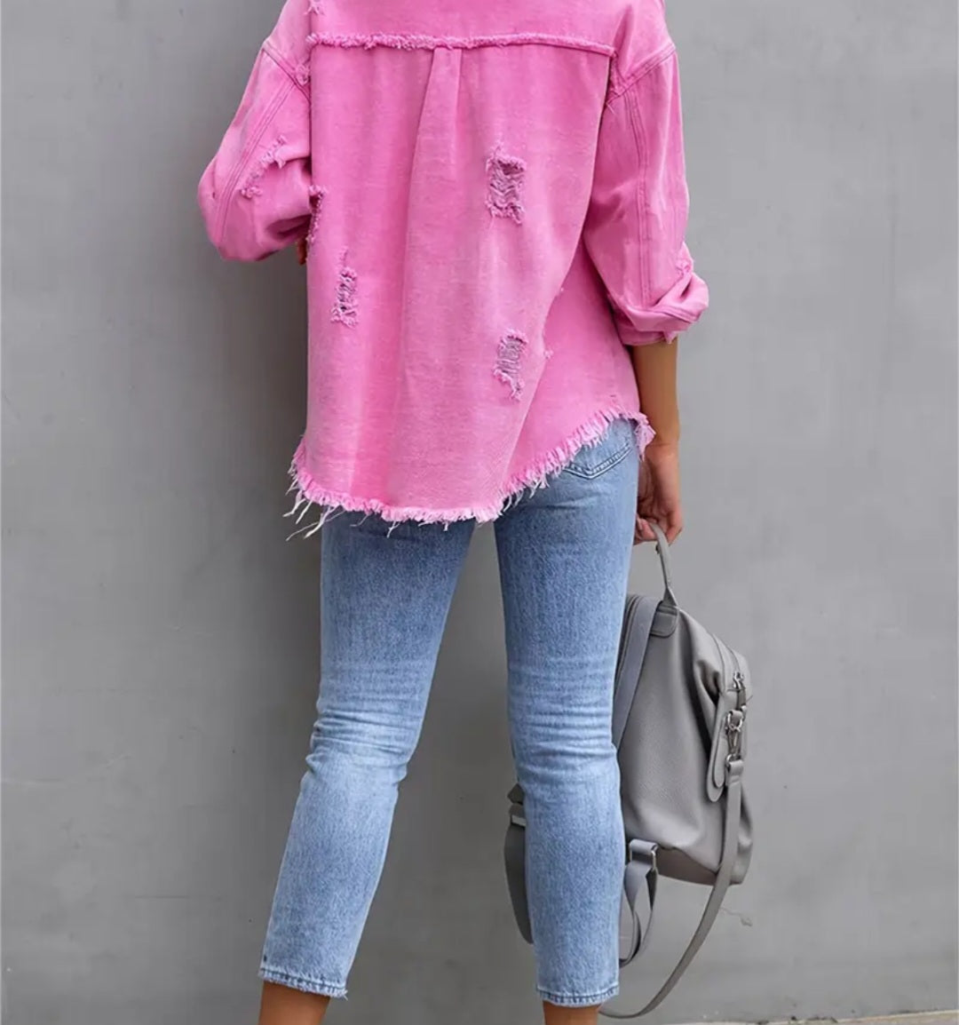 Ripped Fringe Casual Shacket with Pocket