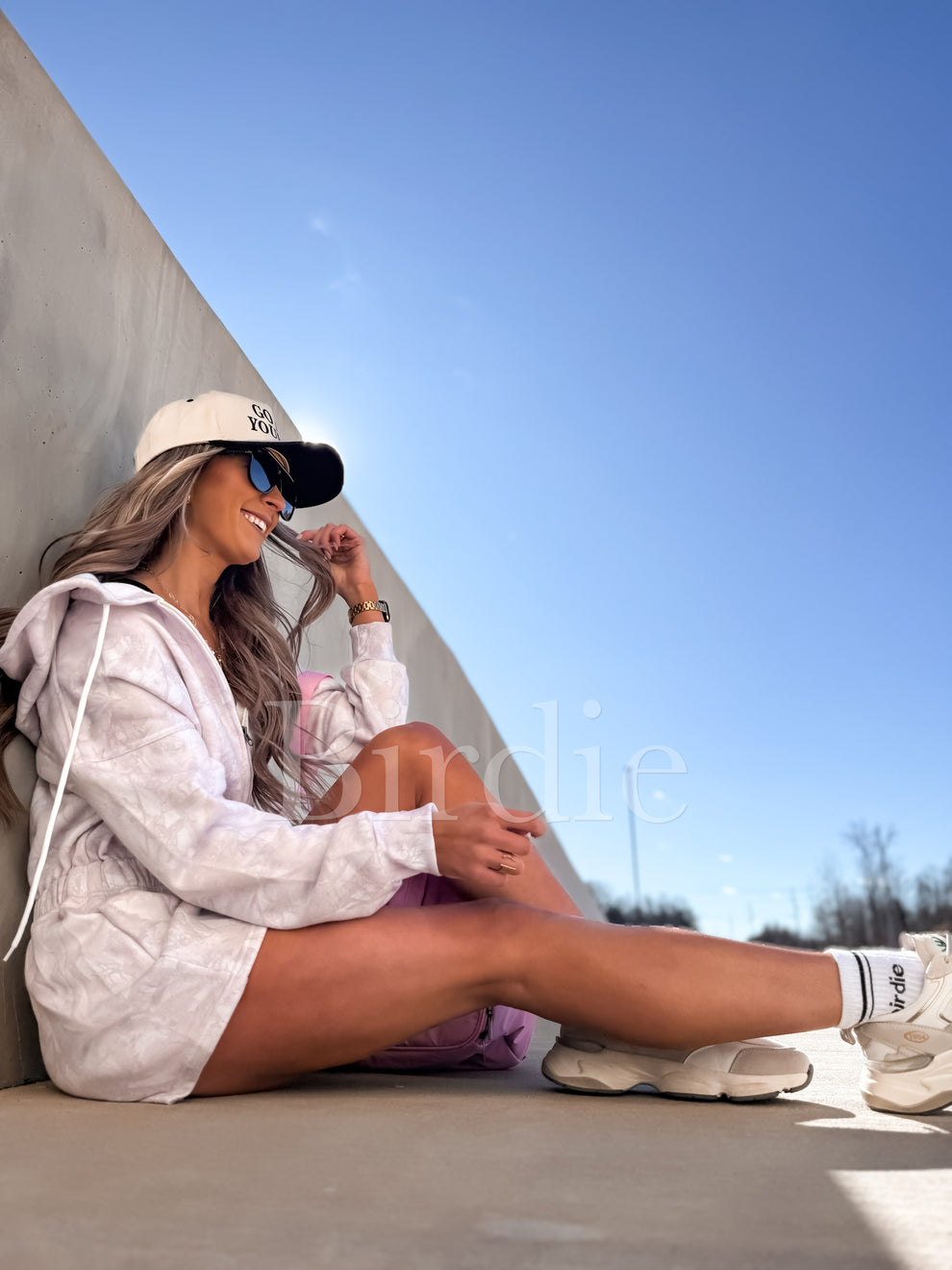 BIRDIE Long Sleeve Hooded Romper in Cream Camo