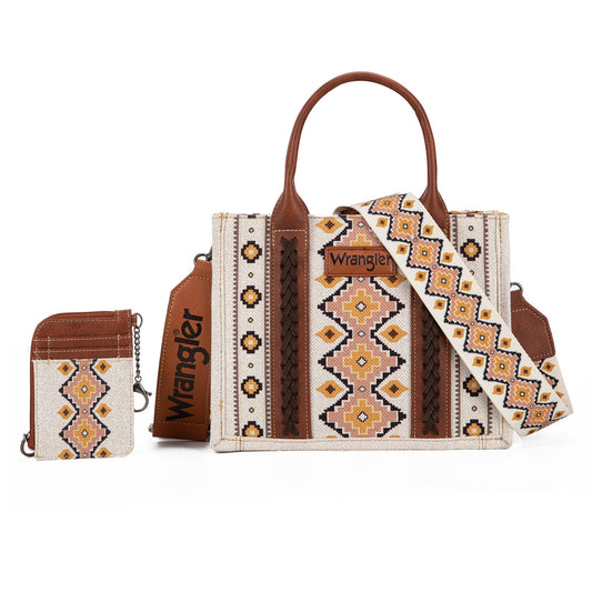Wrangler Aztec Small Tote/Crossbody and Card Case Set 2Pc - Coffee