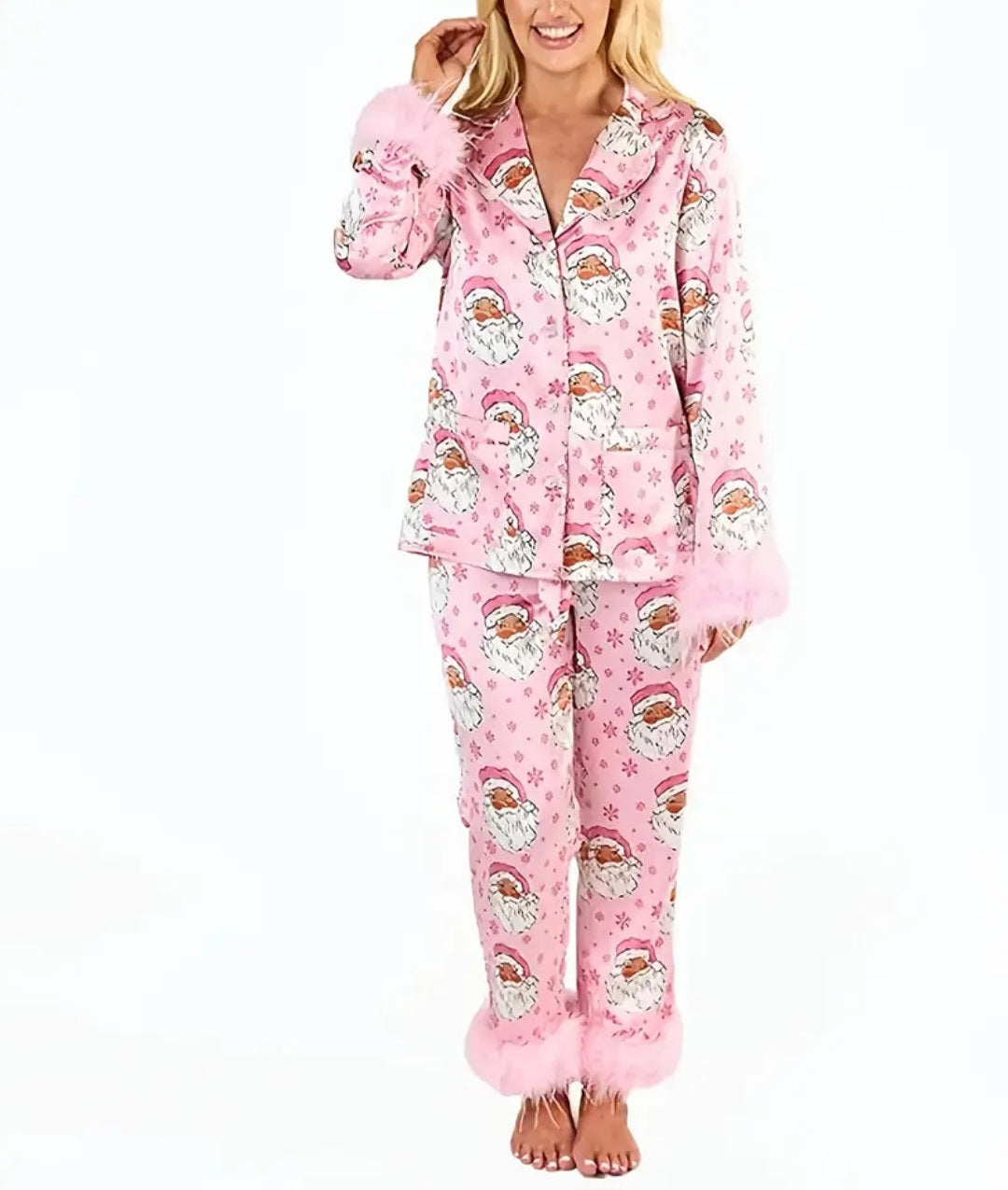Women's Casual Christmas Two-Piece Pajama Set - Santa