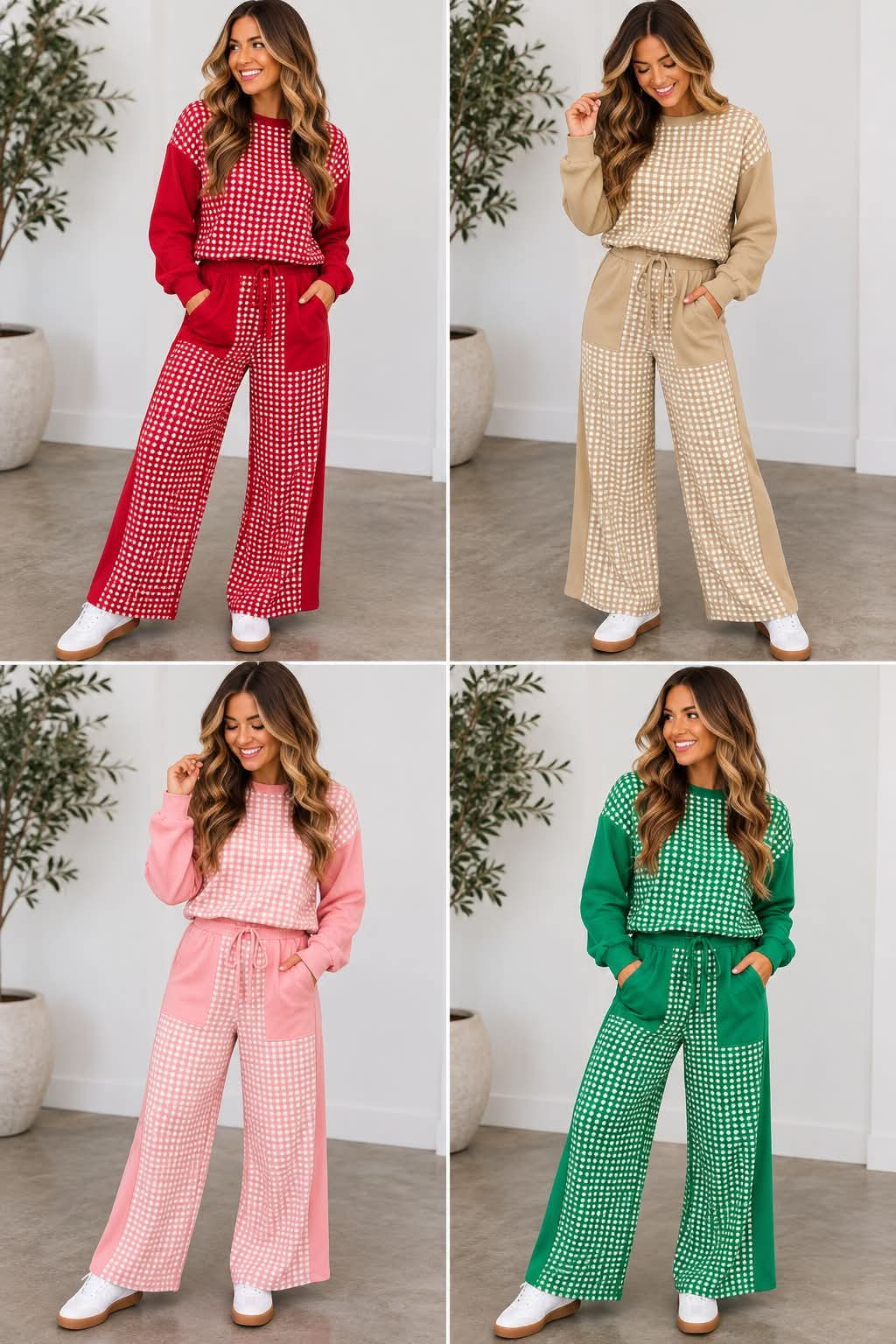 Patchwork Wide Leg Set With Pockets