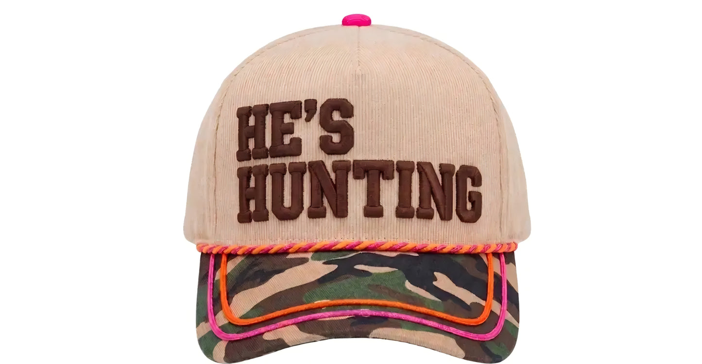 Preorder He's Hunting Embroidered Camo Hat Ships 10/15