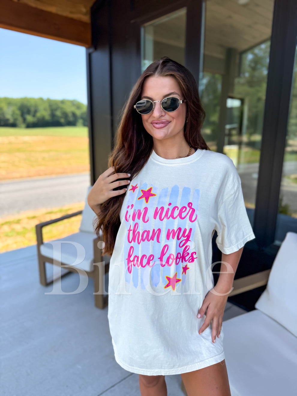 Birdie Nicer Than My Face Graphic Tee on Ivory Preorder