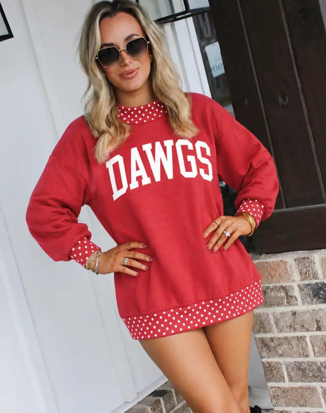 Dawgs Polka Dot Colorblock Mock Neck Sweatshirt