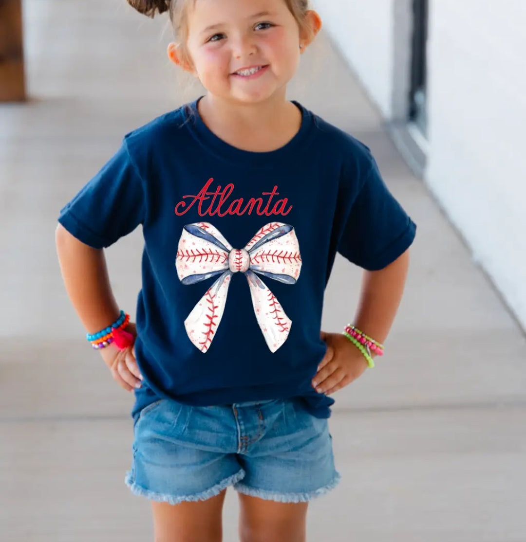 Youth Girls Atlanta Braves Coquette shirt