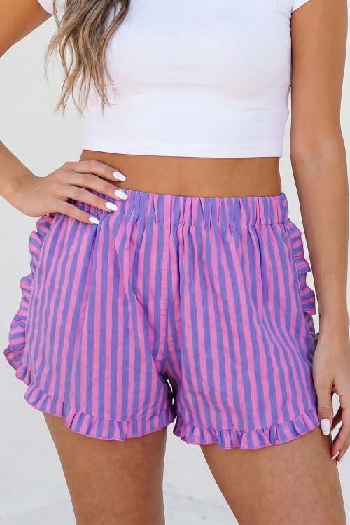 Rose Stripe Ruffle Casual Short