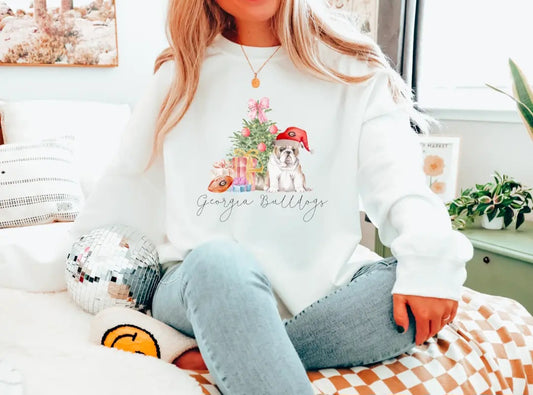 Georgia Bulldogs Watercolor Christmas Gildan Sweatshirt