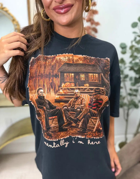 Birdie Mentall I'm Here Halloween Black Graphic Tee