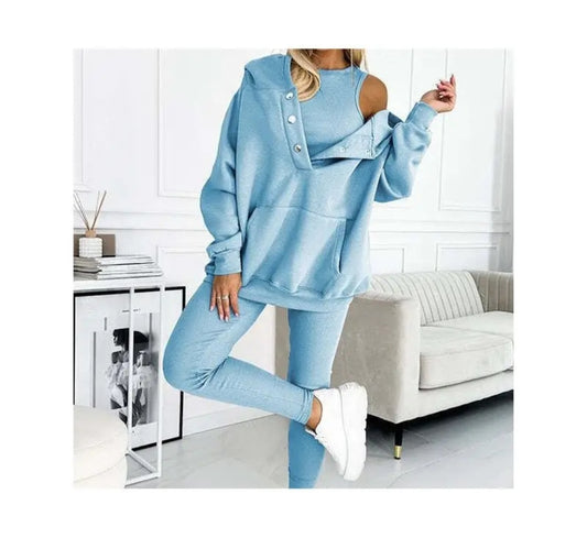 3 Piece Set- Leisure Hoodie, Thick Ribbed Vest, and Vest