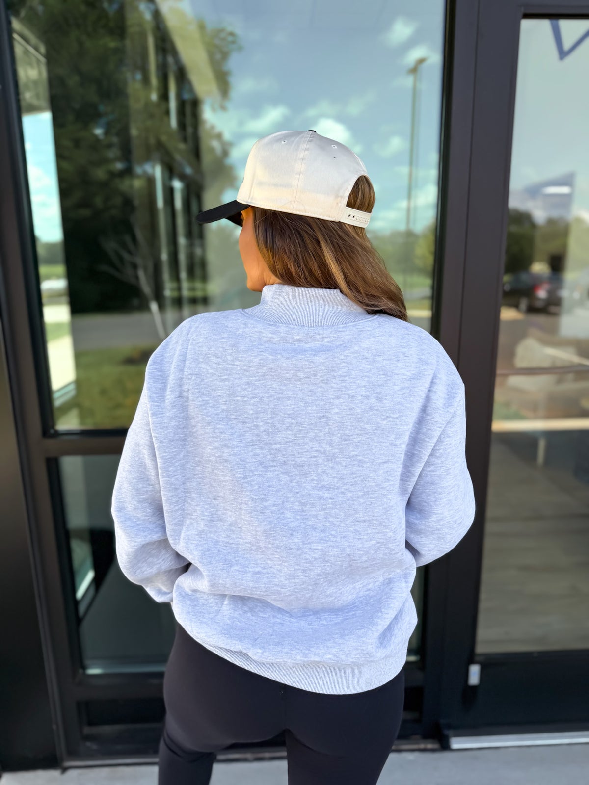 BIRDIE Embroidered Funnel Neck Pullover in Heather Haze