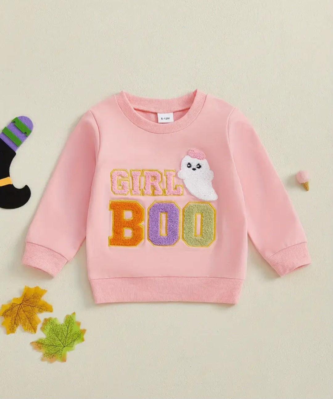 Toddler Girls Letter Ghost Embroidered Sweatshirt