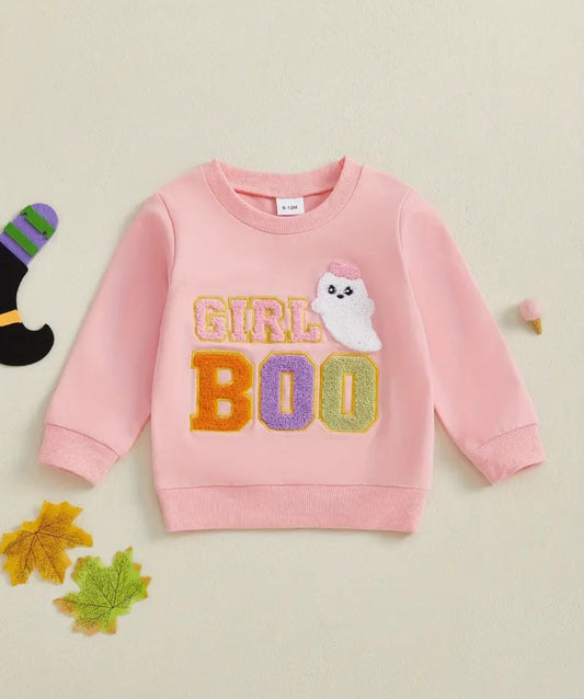 Toddler Girls Letter Ghost Embroidered Sweatshirt