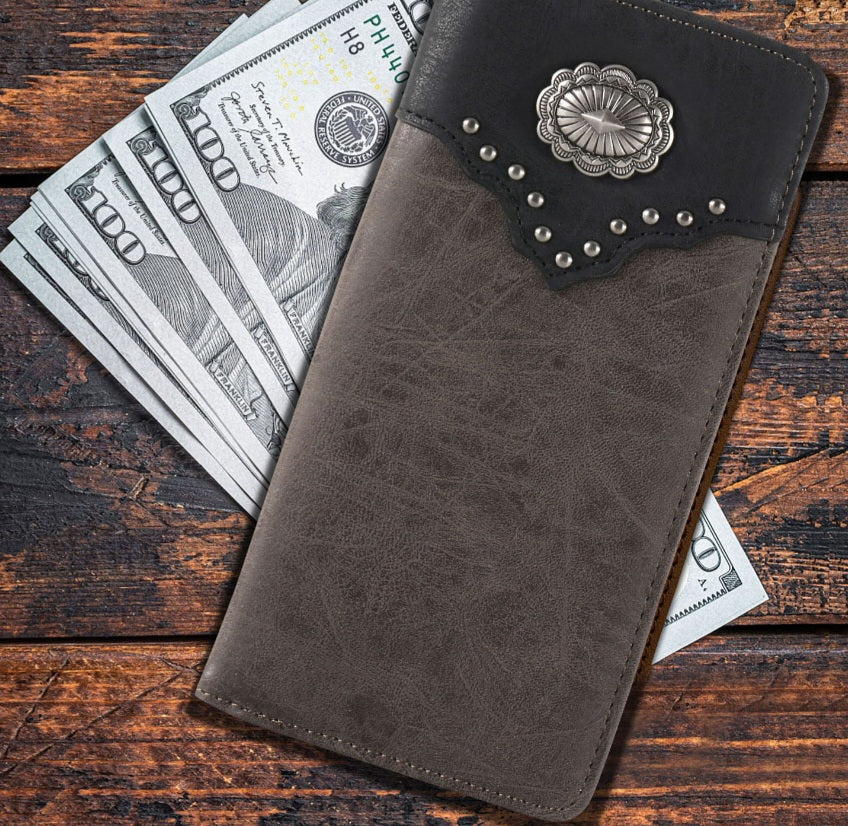 Color Block Navajo Concho Men's Bifold Long PU Leather Wallet