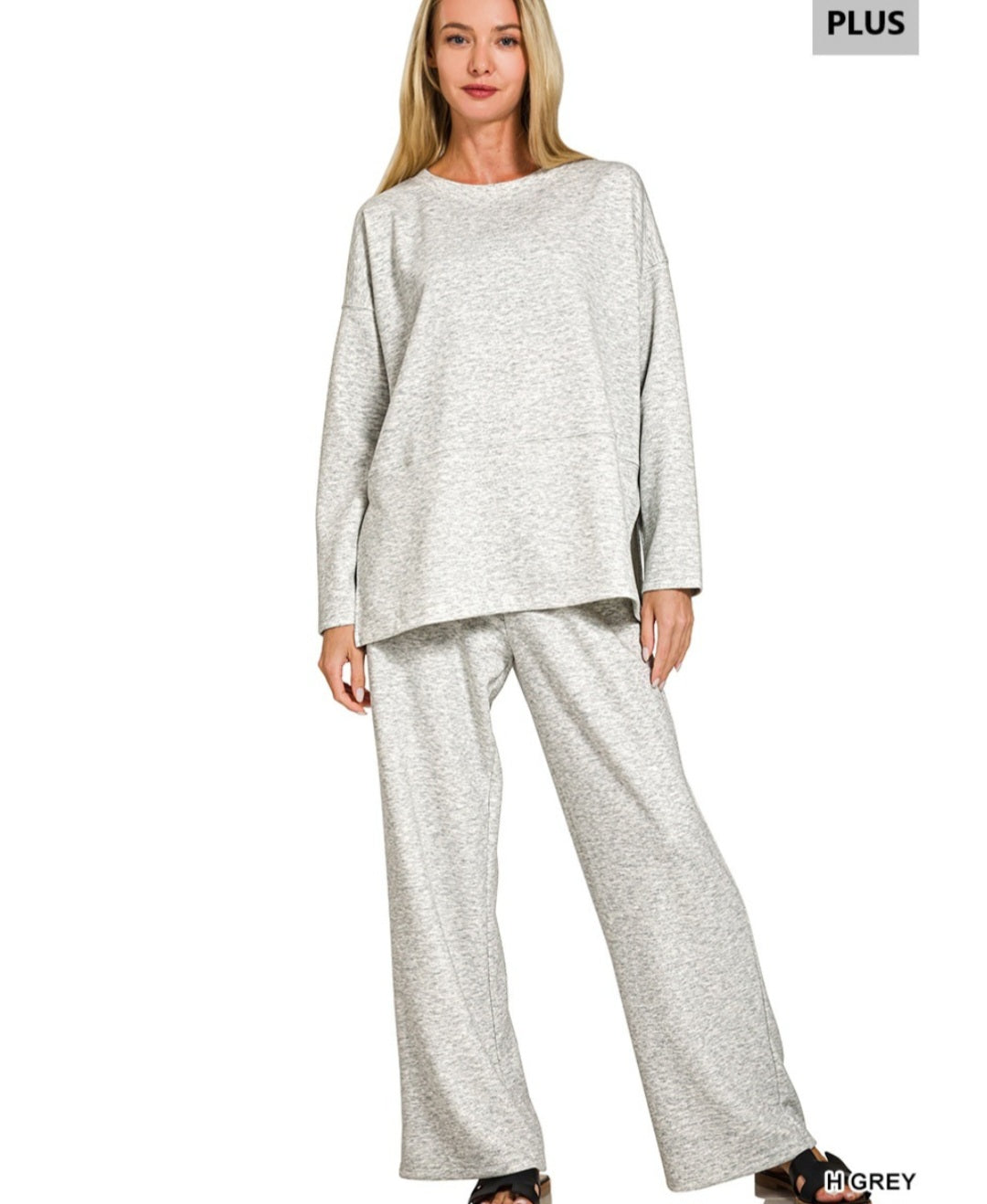 Zenana Plus scuba side slit top & pants set