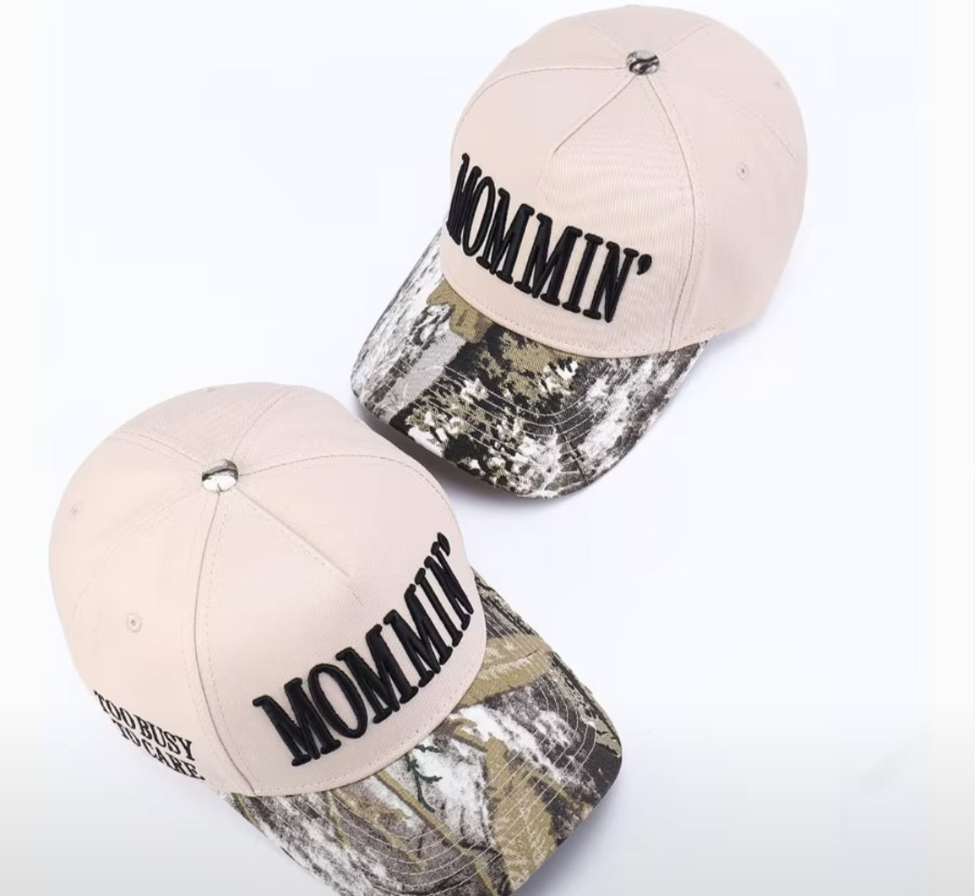 Two Tone Trucker Hat with Mommin' Embroidery & Adjustable Snap Closure