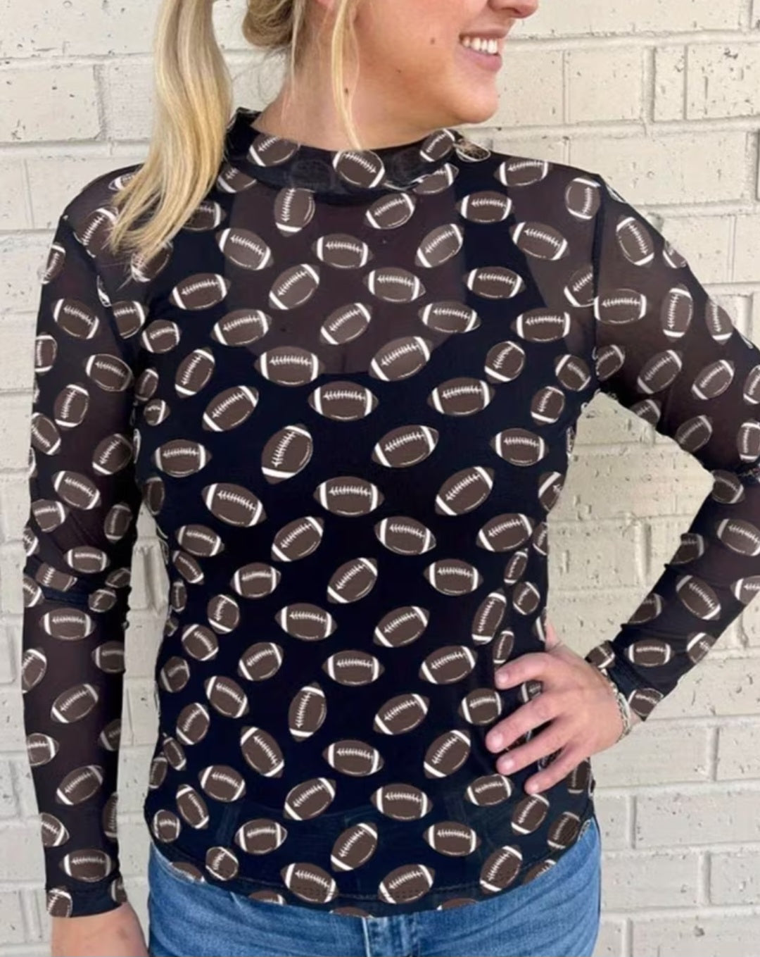 Long Sleeve Sheer Mesh Football Top
