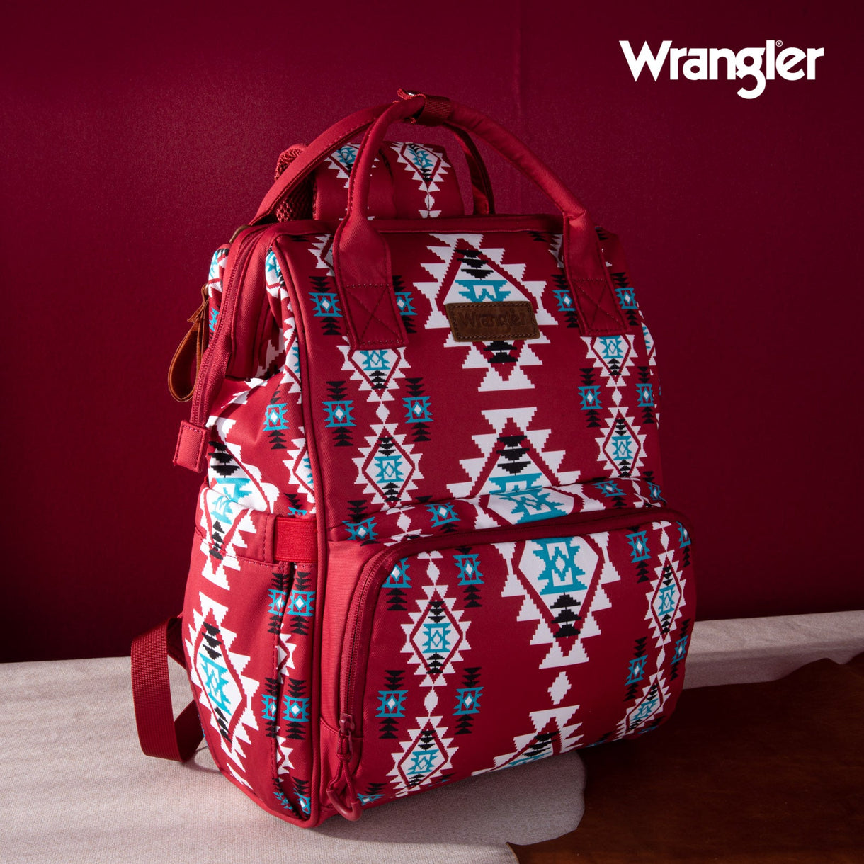 Wrangler Allover Wrangler Aztec Printed Callie Backpack - Burgundy DEAL OF THE DAY