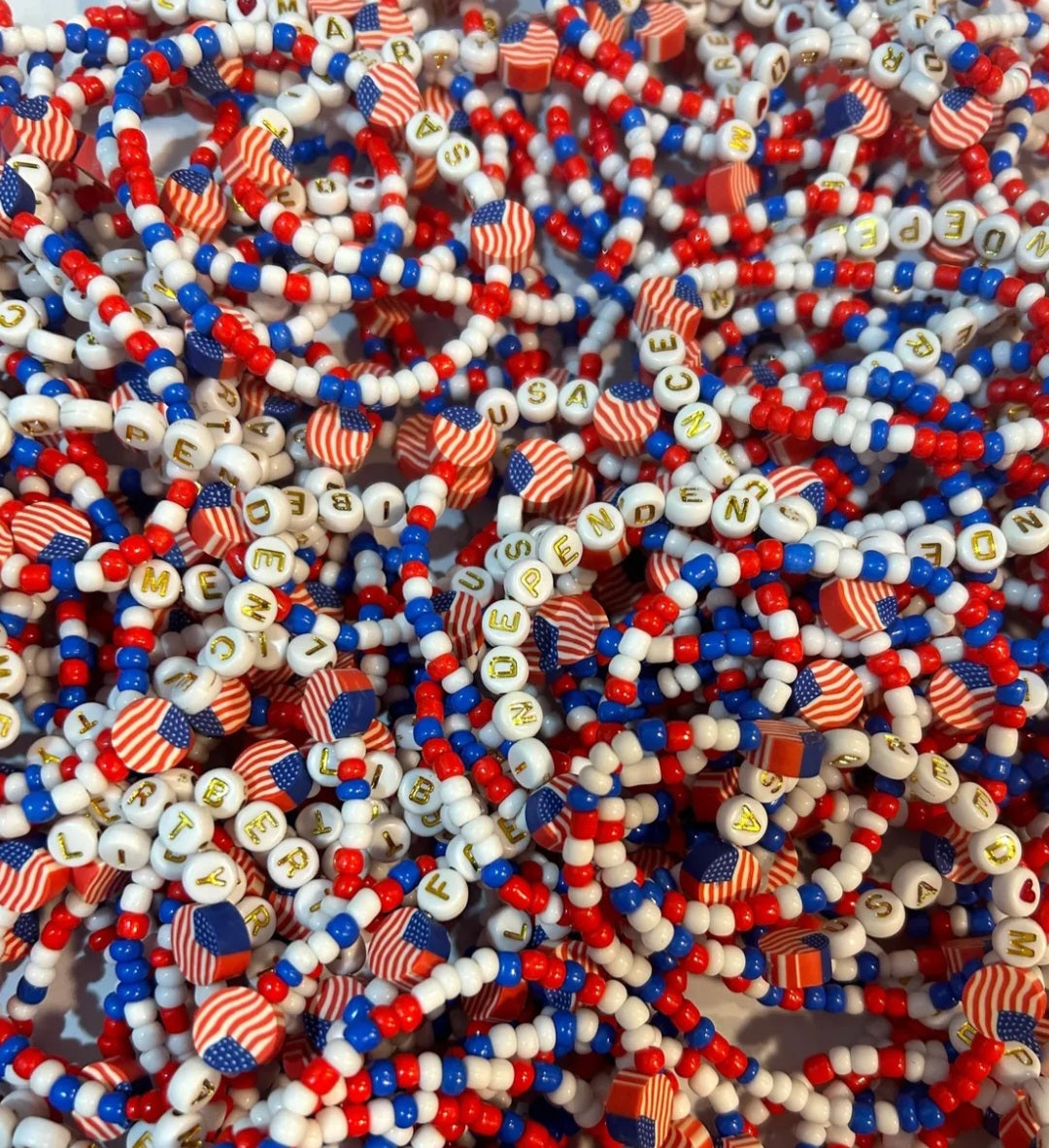 ♥️Red, White, + Blue Patriotic Stretchy Bracelets ( or Anklet)