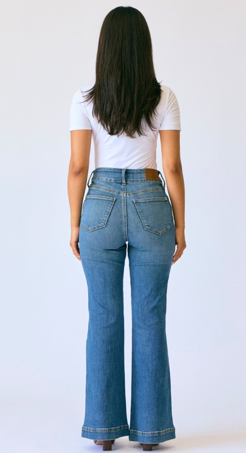 Judy Blue Petite Flare Tummy Control Double Button