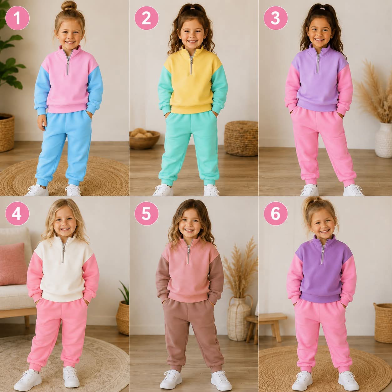 Girls Colorblock Quarter Zip Sets