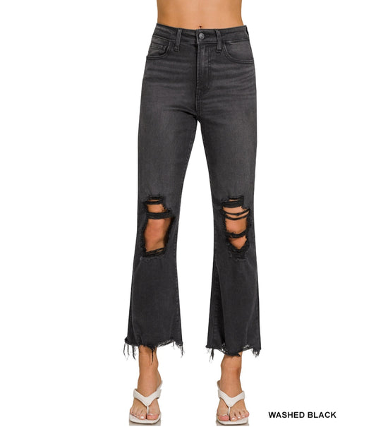 Washed distressed knee and hem pants