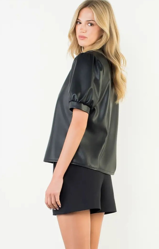 Puff Sleeve Faux Leather Top