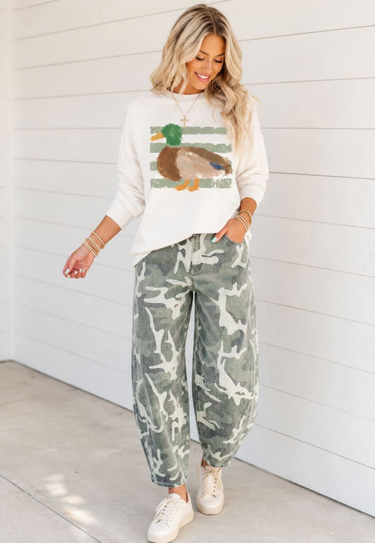 Camo Straight Leg Ankle Length Jeans