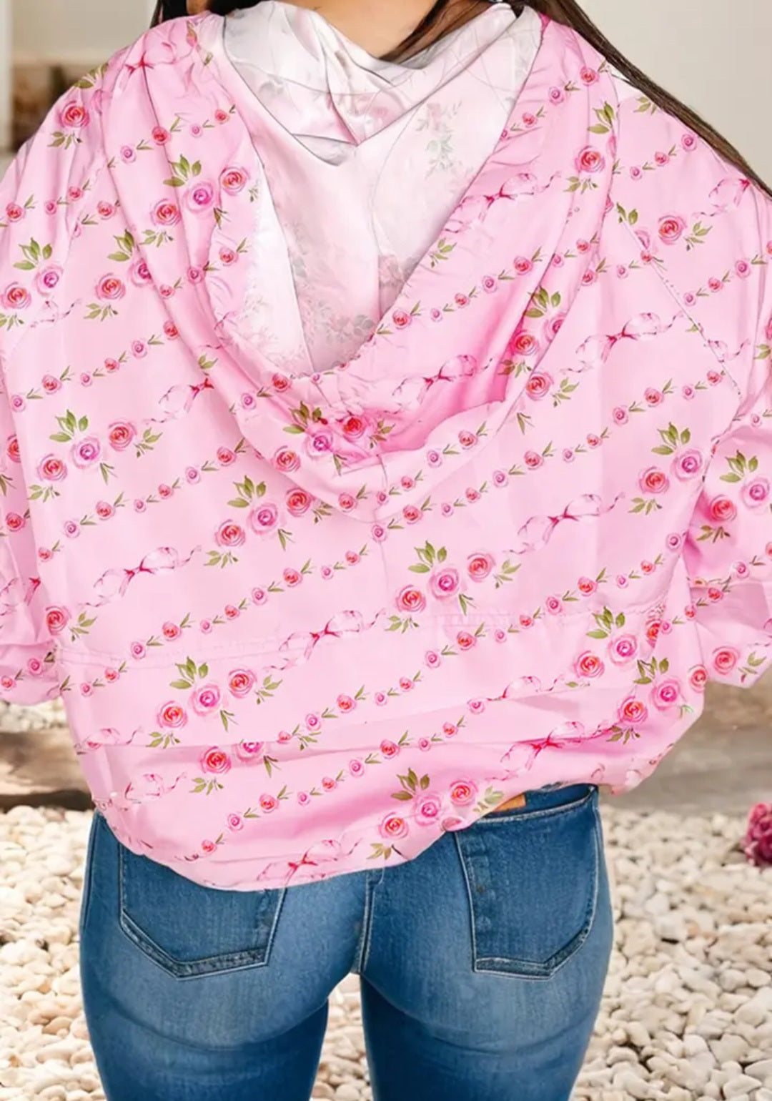 Floral Print Half Zip Kangaroo Pouch Drawstring Hoodie